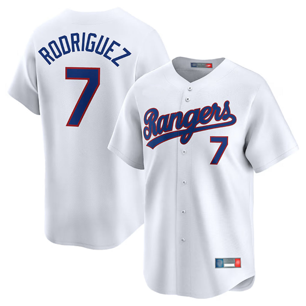 Ndoa T.Rangers #7 Ivan Rodriguez Player White Home Limited Stitched Jerseys