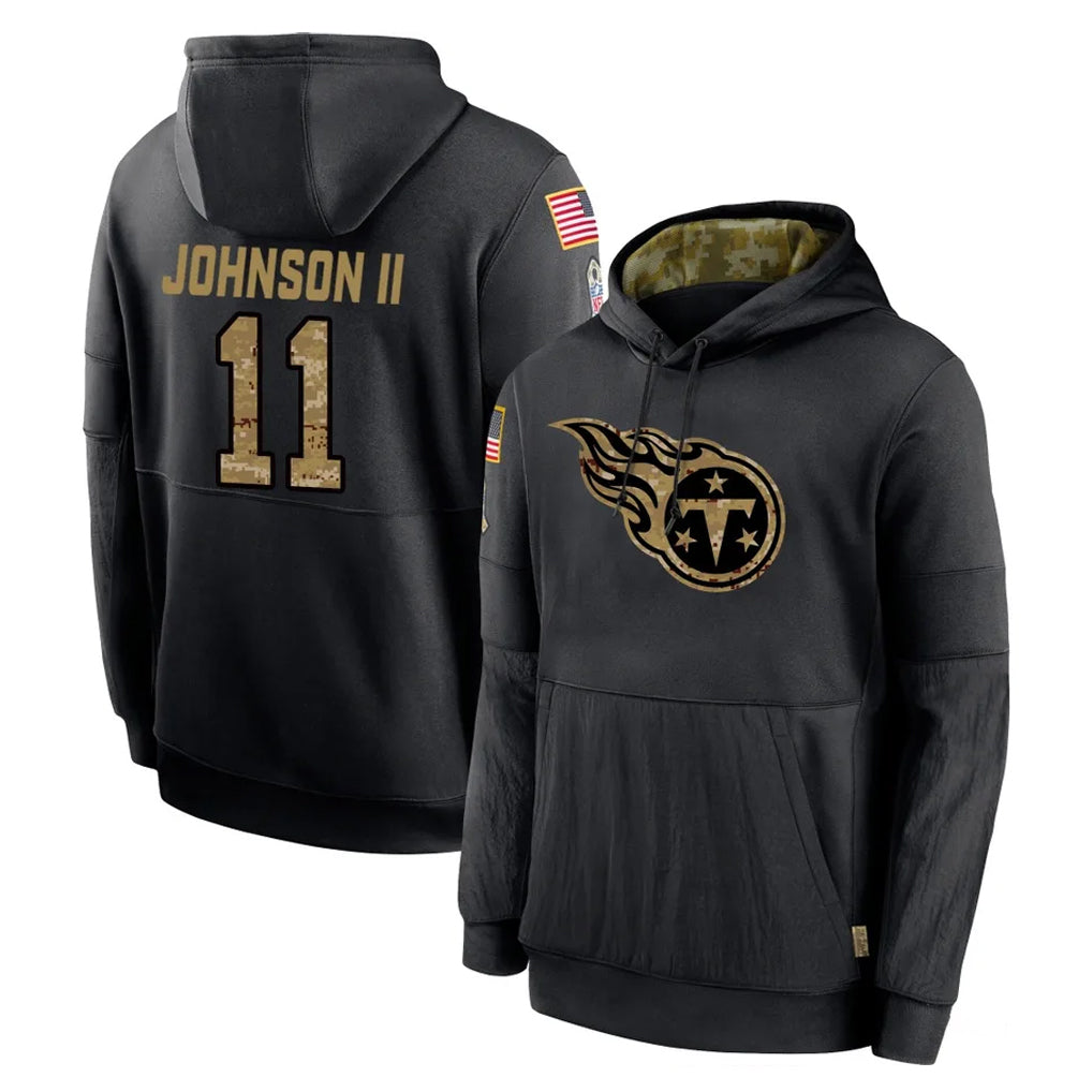 Ndoa T.Titans #11 Jermaine Johnson II Player Black Salute to Service Sideline Performance Pullover Hoodies Home Game Stitched Jerseys