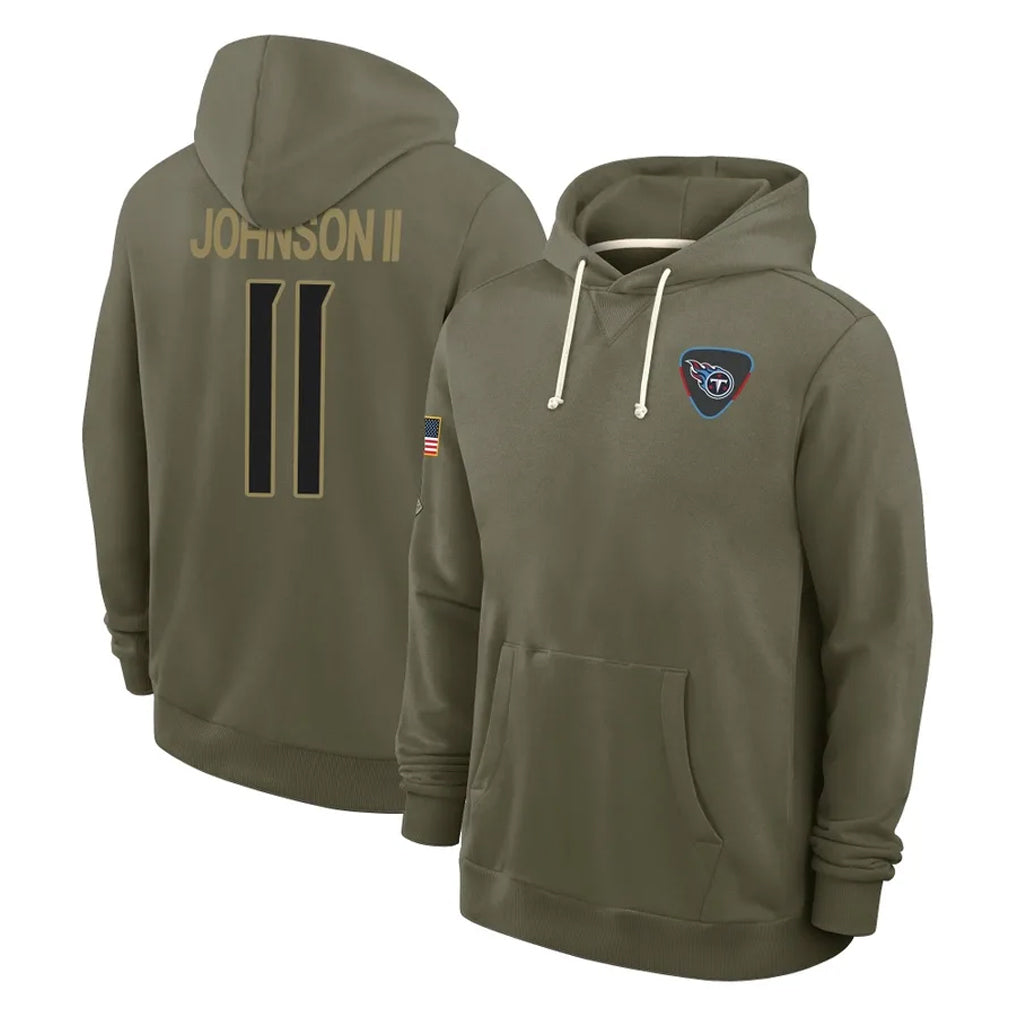 Ndoa T.Titans #11 Jermaine Johnson II Player Olive Salute to Service Hoodies Home Game Stitched Jerseys