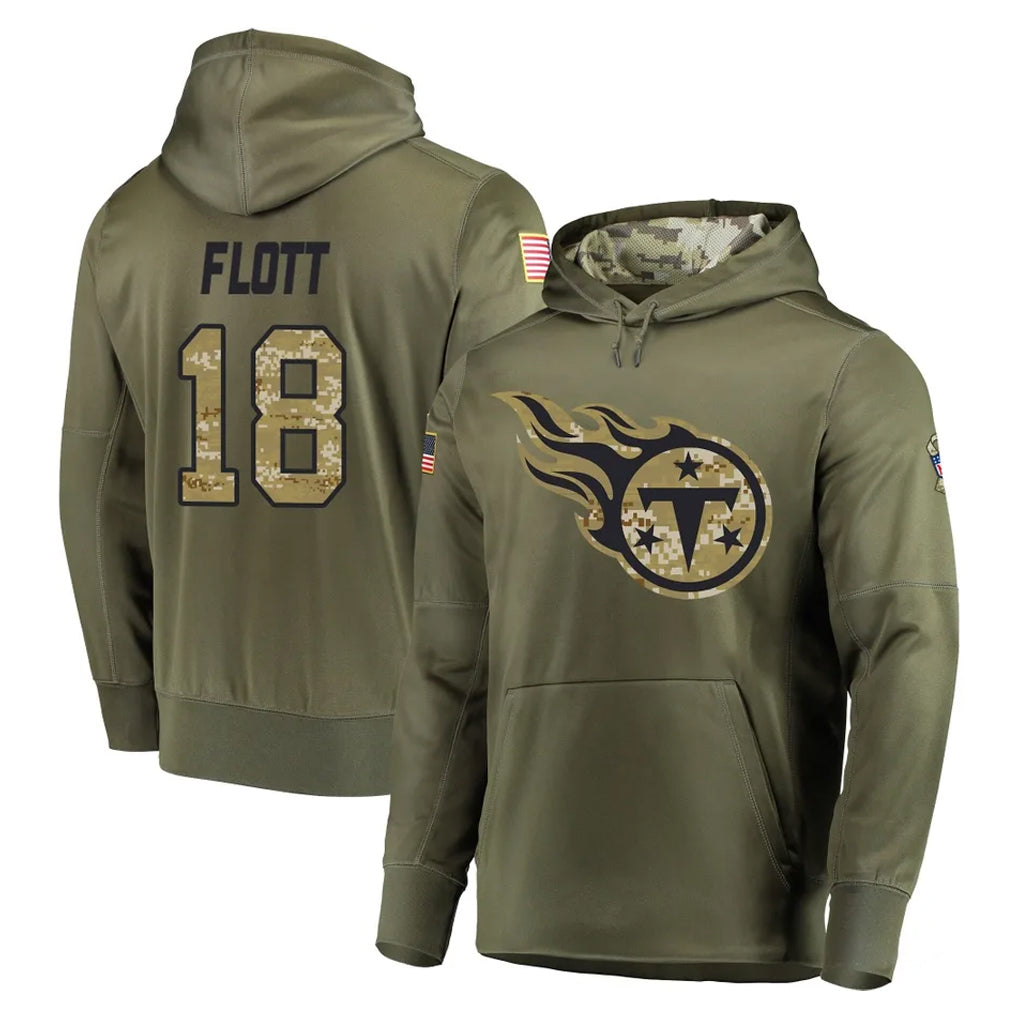 Ndoa T.Titans #18 Cor'Dale Flott Player Olive Salute to Service Pullover Hoodies Home Game Stitched Jerseys