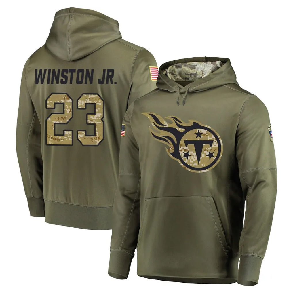 Ndoa T.Titans #23 Kevin Winston Jr. Player Olive Salute to Service Pullover Hoodies Home Game Stitched Jerseys