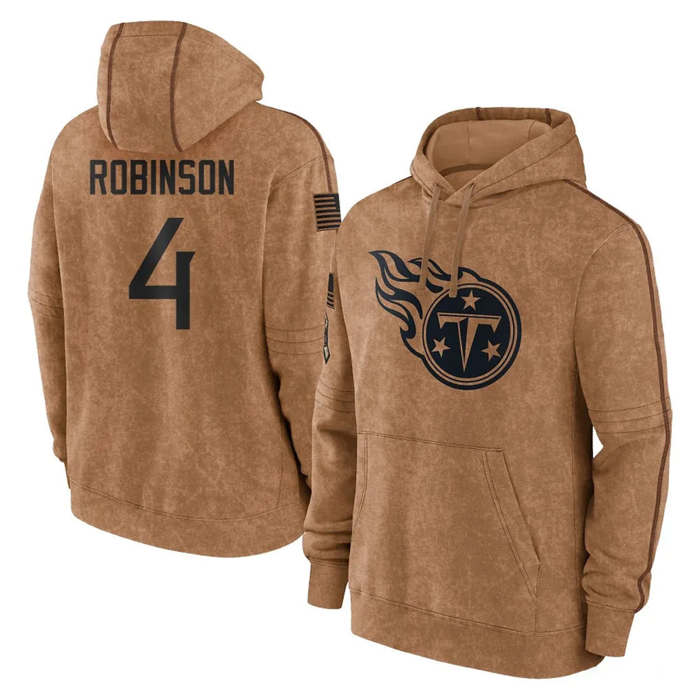 Ndoa T.Titans #4 Wan'Dale Robinson Player Brown Salute To Service Club Pullover Hoodies Home Game Stitched Jerseys