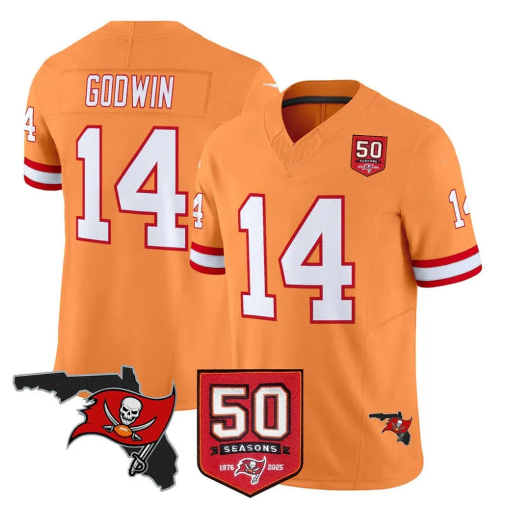 Ndoa TB.Buccaneers #14 Chris Godwin Jr. Player Orange 50th Season Vapor Limited Home Game Stitched Jerseys