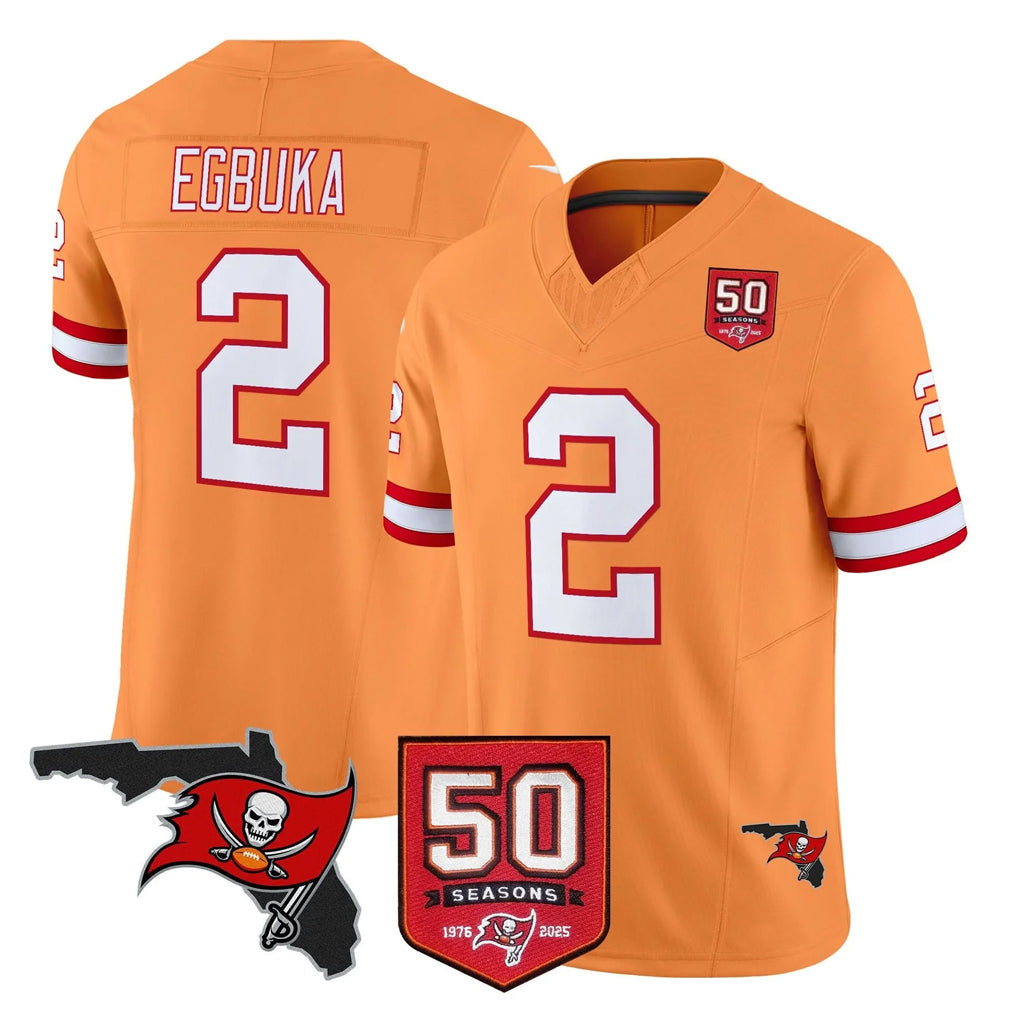 Ndoa TB.Buccaneers #2 Emeka Egbuka Player Orange 50th Season Vapor Limited Home Game Stitched Jerseys