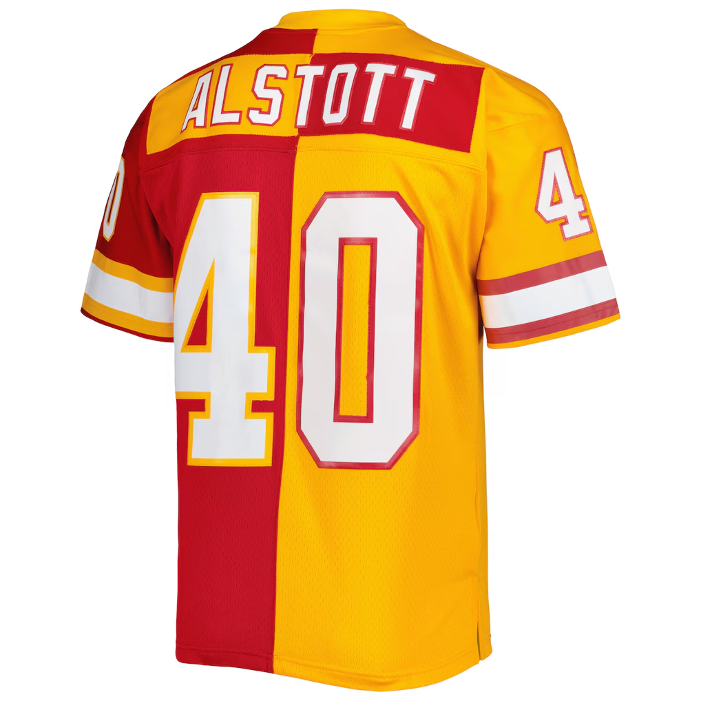 Ndoa TB.Buccaneers #40 Mike Alstott Mitchell & Ness OrangeRed 1996 Split Legacy Replica Stitched Puhic Jersey