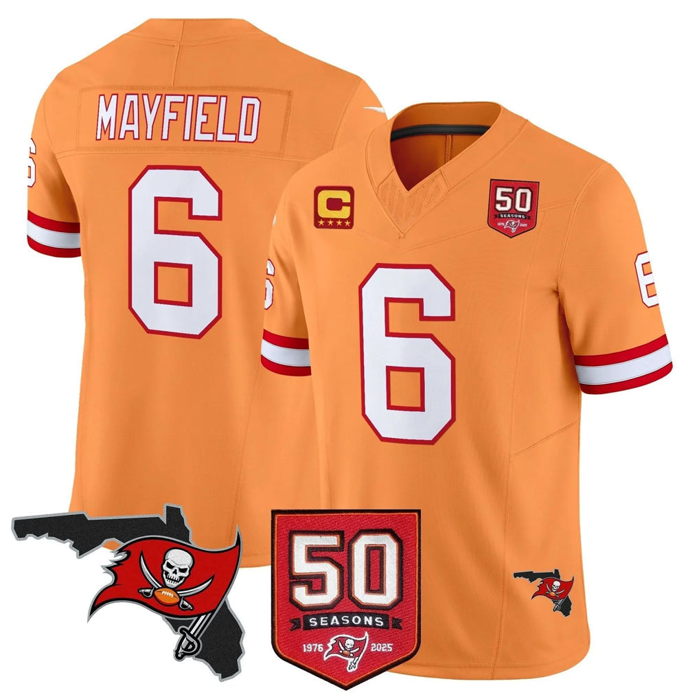 Ndoa TB.Buccaneers #6 Baker Mayfield Player Orange 50th Season Vapor Limited Home Game Stitched Jerseys