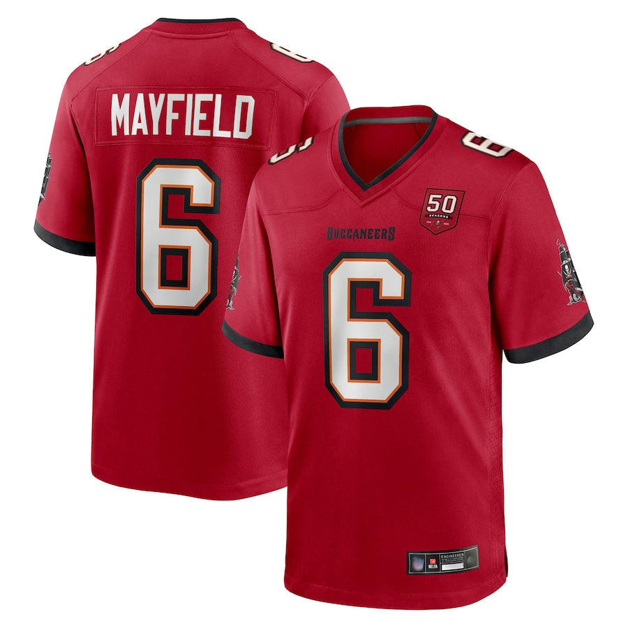 Ndoa TB.Buccaneers #6 Baker Mayfield Player Red 50th Anniversary Game Stitched Jerseys