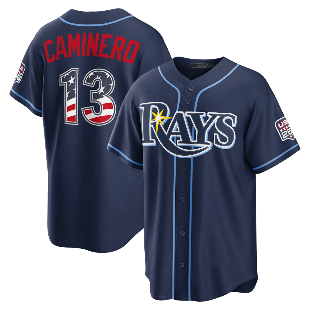 Ndoa TB.Rays #13 Junior Caminero Navy USA 250 Fourth of July Road Stadium Jersey