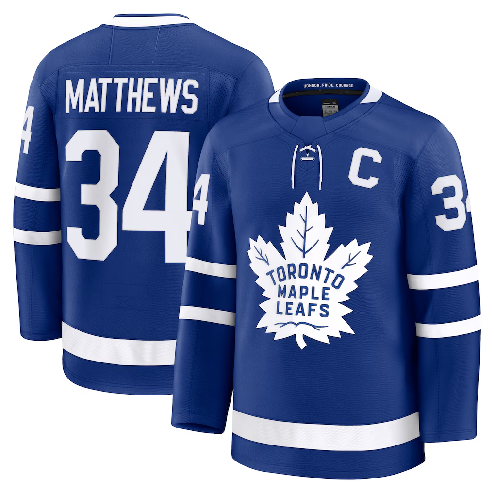 Ndoa T.Maple Leafs #34 Auston Matthews Blue Captain Patch Home Premium Jerseys