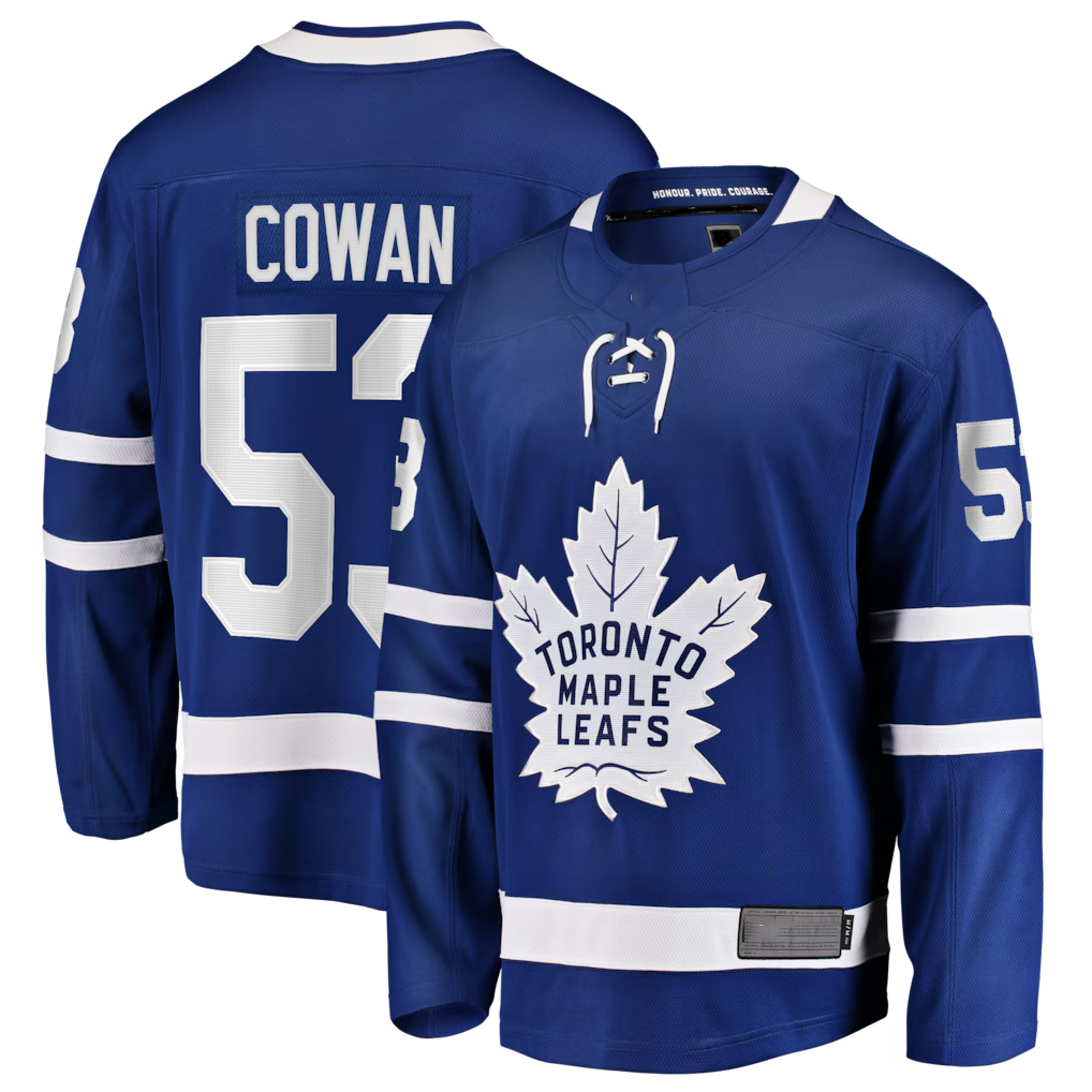 Ndoa T.Maple Leafs #53 Easton Cowan Blue Home Breakaway Jerseys