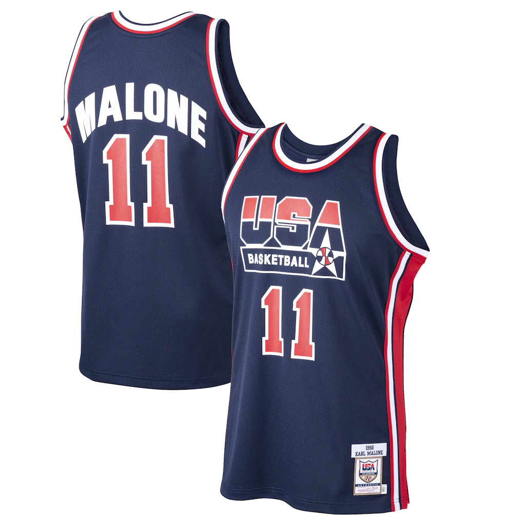 Ndoa U.Jazz #11 Karl Malone Mitchell & Ness Navy 1992 Dream Team Authentic Jerseys