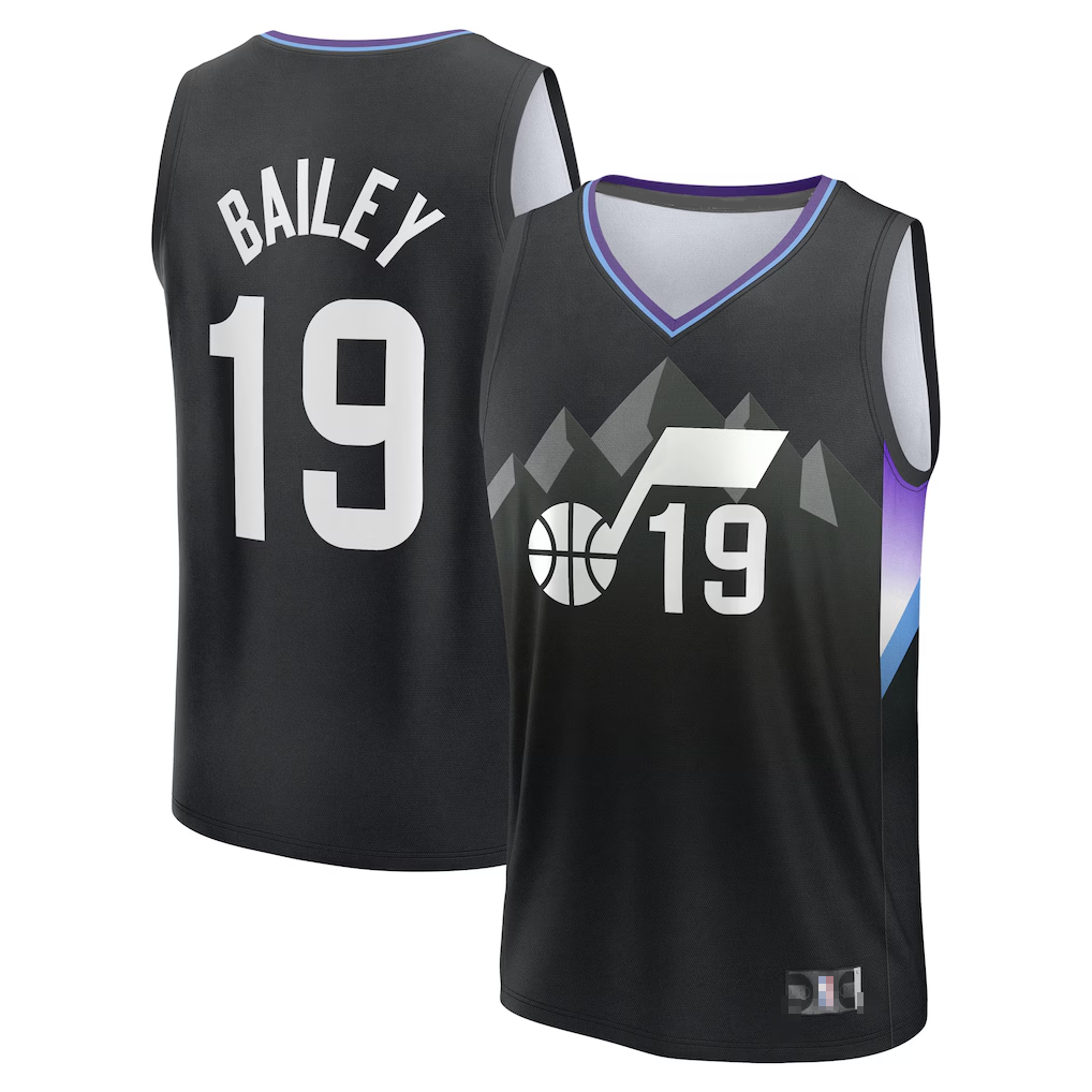 Ndoa U.Jazz #19 Ace Bailey Fanatics Black 2025 Draft First Round Pick Fast Break Replica Jerseys - Statement Edition