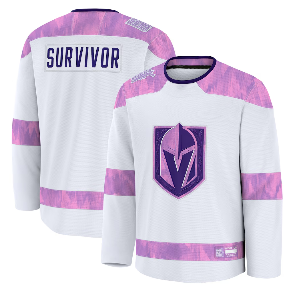Ndoa V.Golden Knights White Hockey Fights Cancer Survivor Practice Jerseys