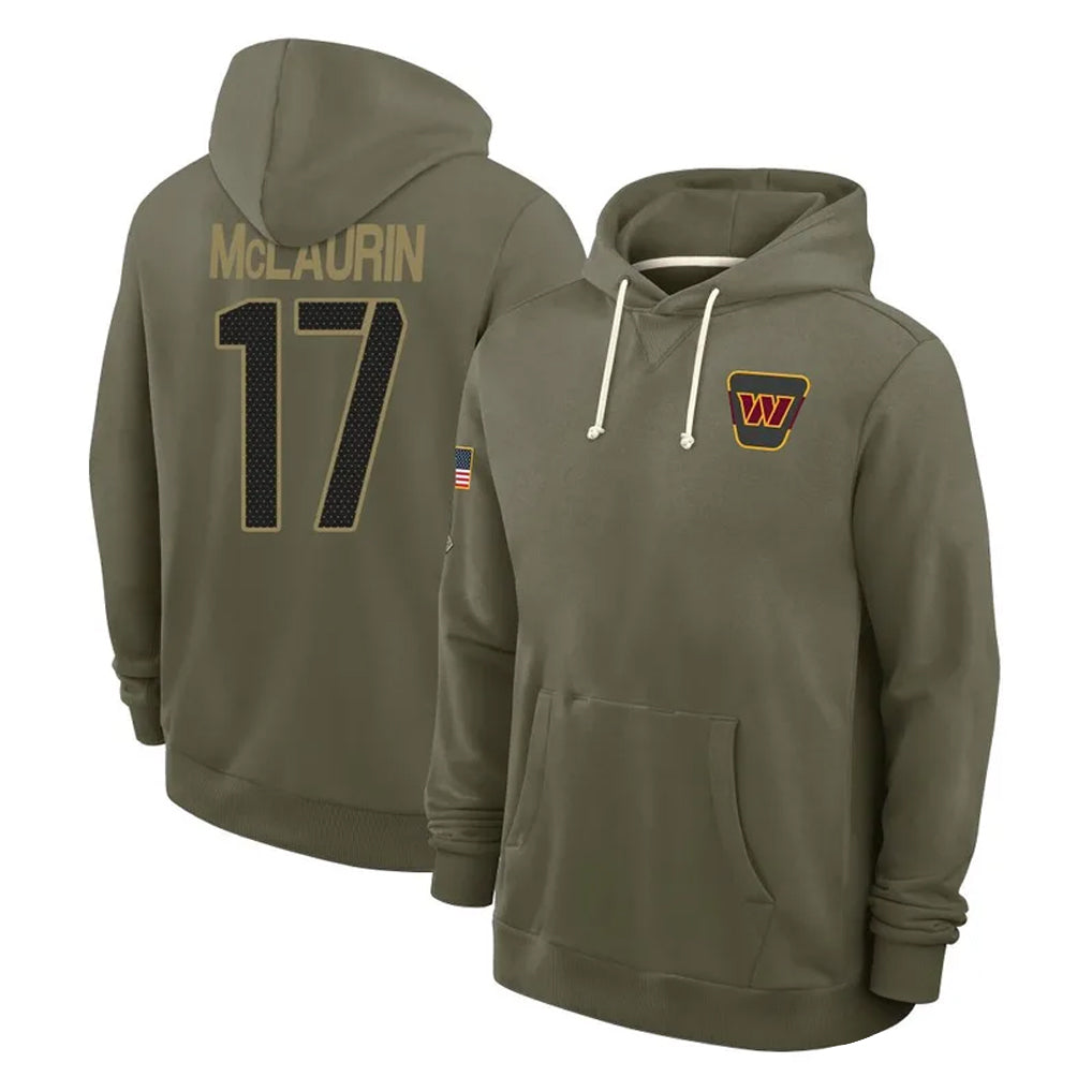Ndoa W.Commanders #17 Terry Mclaurin Player Olive Salute to Service Pullover Hoodies Limited Home Stitched Jerseys