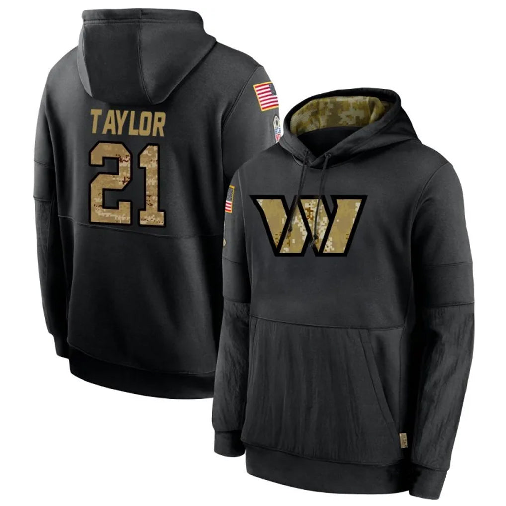 Ndoa W.Commanders #21 Sean Taylor Player Black Salute to Service Hoodies Stitched Jerseys