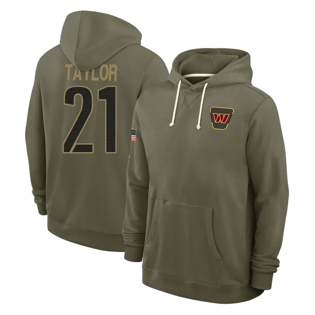 Ndoa W.Commanders #21 Sean Taylor Player Olive Salute to Service Hoodies Stitched Jerseys