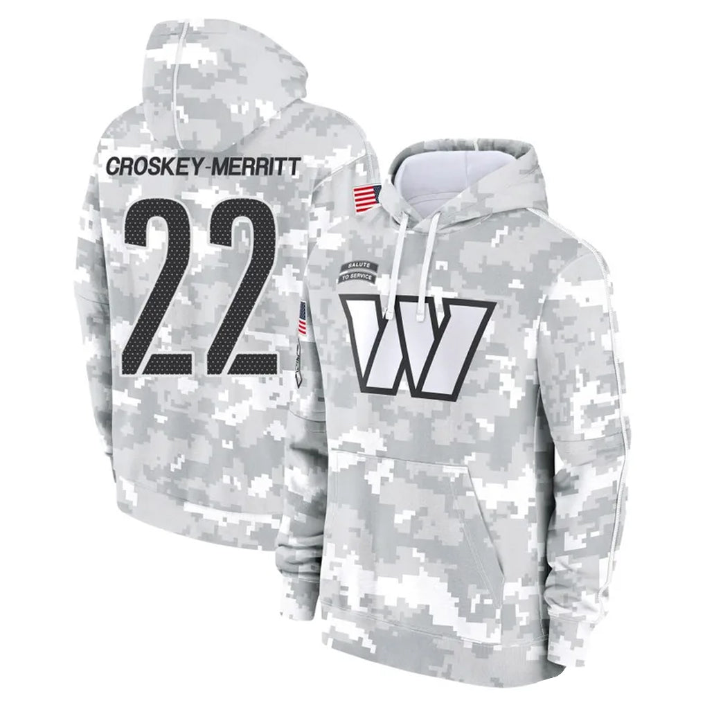 Ndoa W.Commanders #22 Jacory Croskey-Merritt Player Arctic Camo Salute to Service Hoodies Stitched Jerseys