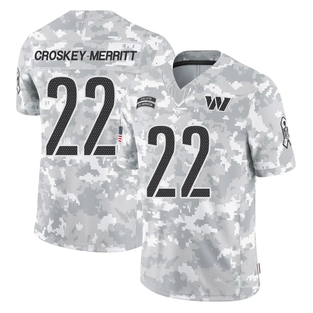Ndoa W.Commanders #22 Jacory Croskey-Merritt Player Arctic Camo Salute to Service Limited Stitched Jerseys