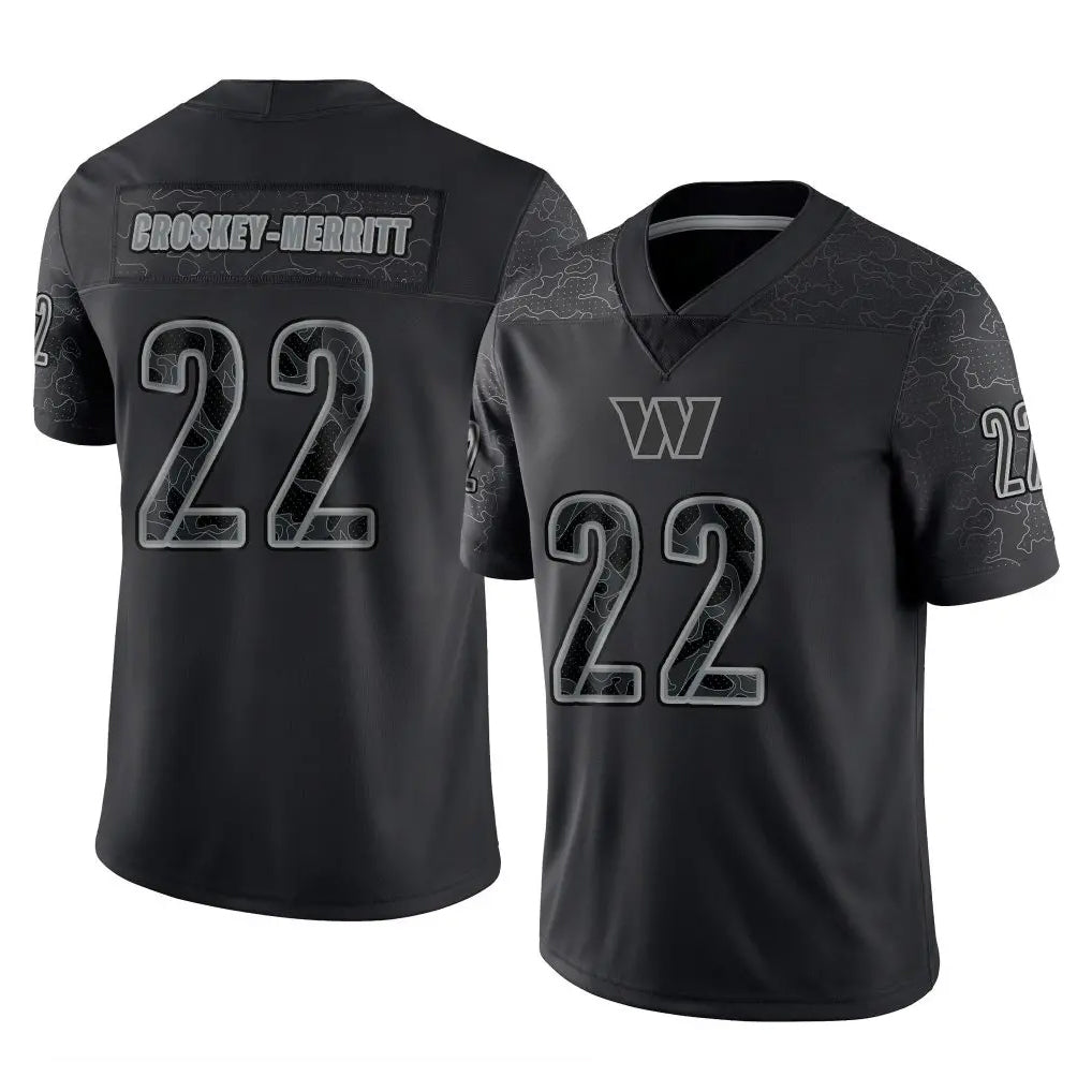 Ndoa W.Commanders #22 Jacory Croskey-Merritt Player Black Limited Reflective Home Game Stitched Jerseys