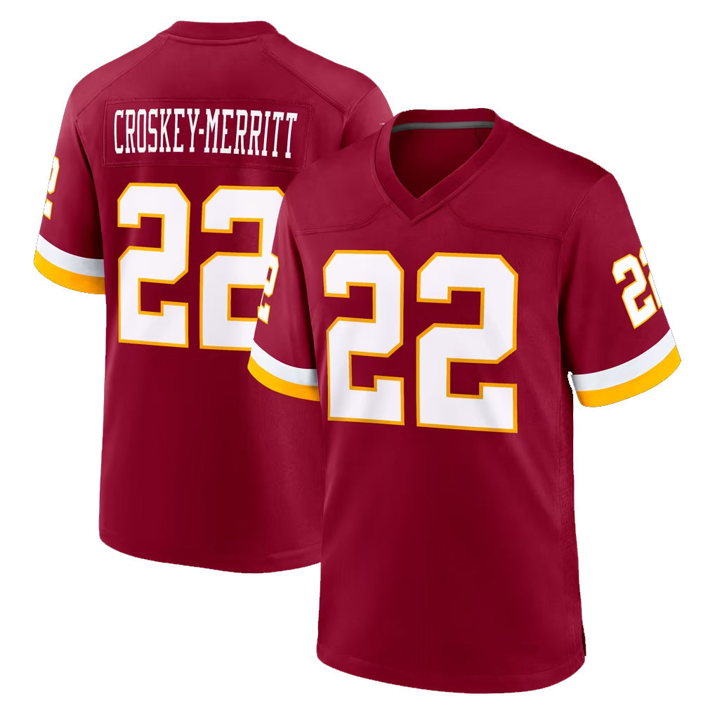 Ndoa W.Commanders #22 Jacory Croskey-Merritt Player Burgundy Game Home Stitched Jerseys