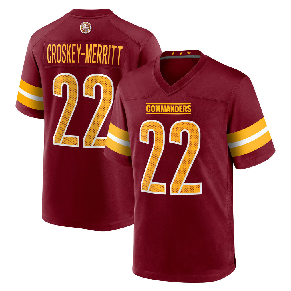 Ndoa W.Commanders #22 Jacory Croskey-Merritt Player Burgundy Home Game Stitched Jerseys
