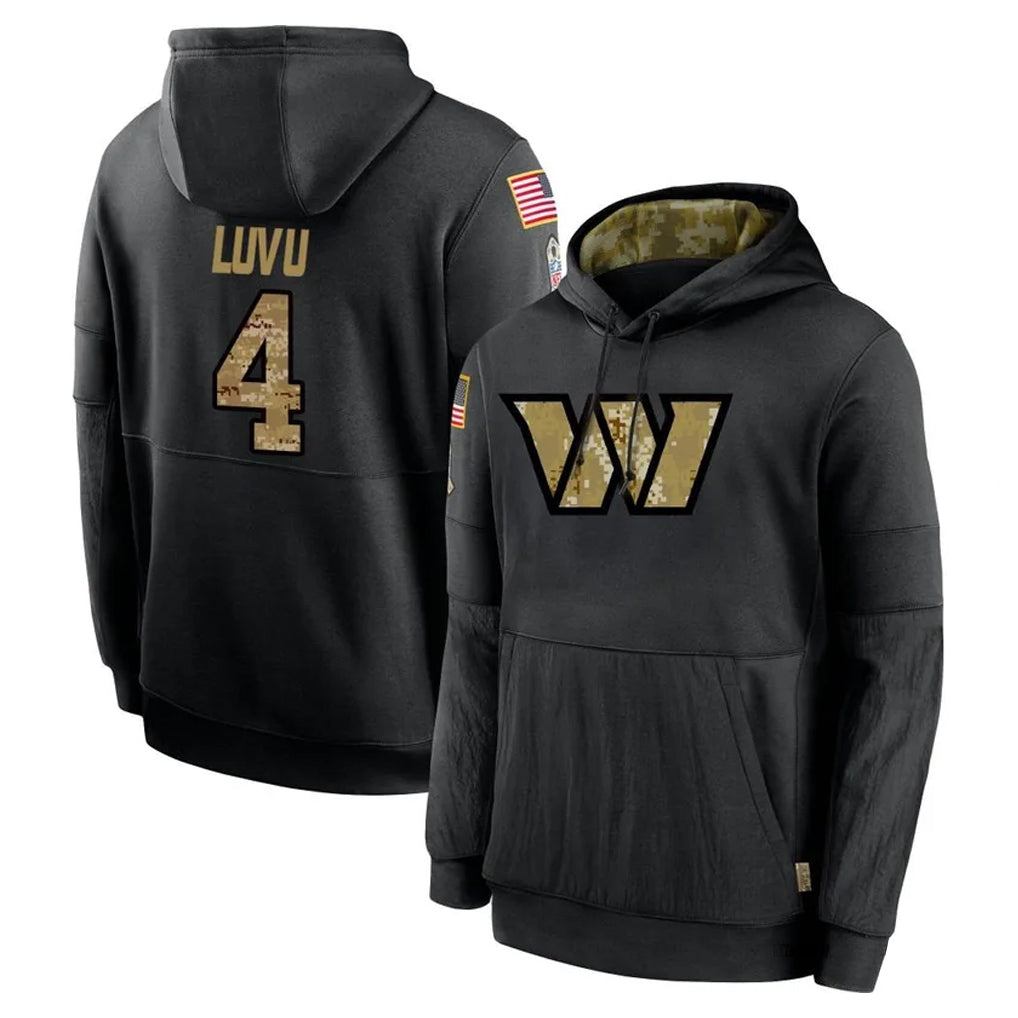 Ndoa W.Commanders #4 Frankie Luvu Player Black Salute to Service Hoodies Stitched Jerseys