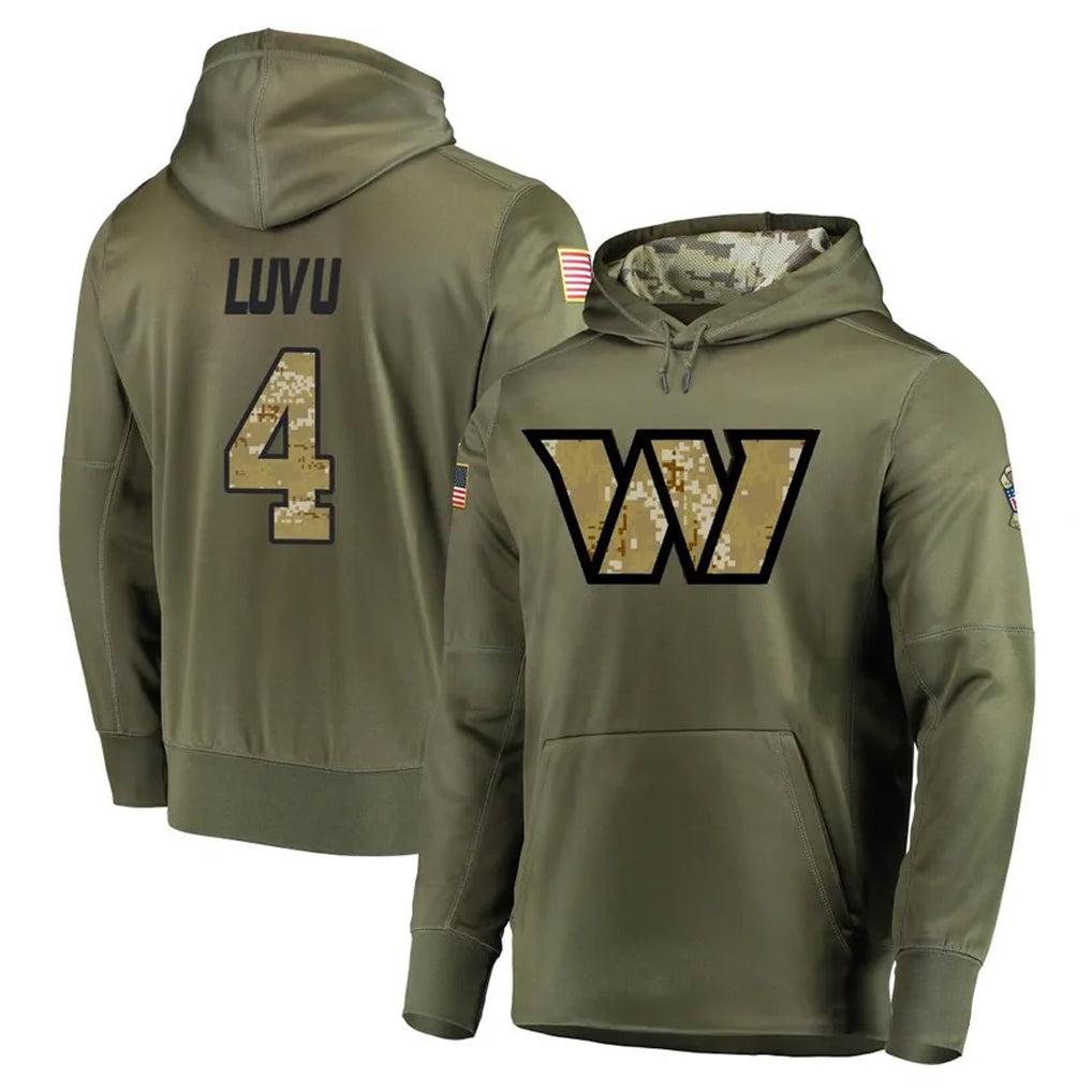 Ndoa W.Commanders #4 Frankie Luvu Player Olive Salute to Service Hoodies Stitched Jerseys