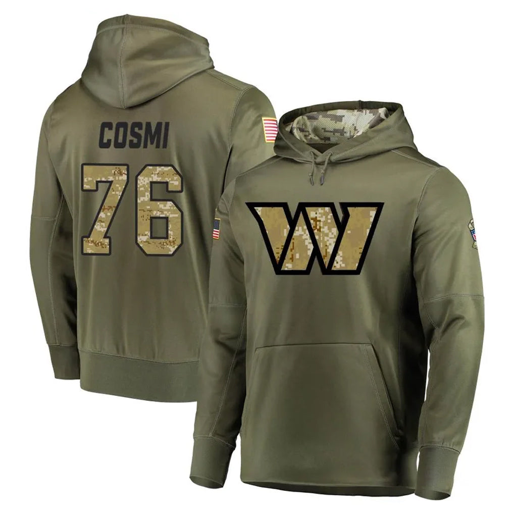 Ndoa W.Commanders #76 Sam Cosmi Player Olive Salute to Service Pullover Hoodie Limited Home Game Stitched Jerseys