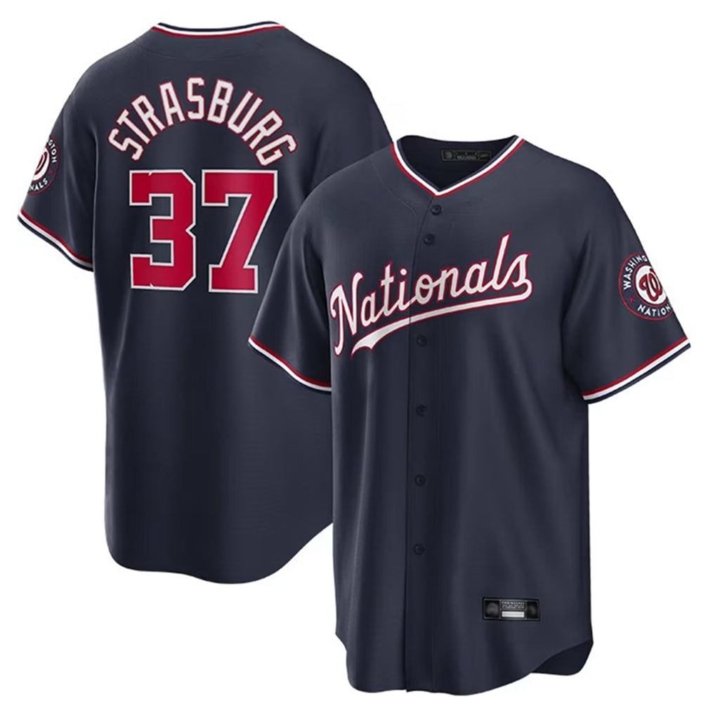 Ndoa W.Nationals #37 Stephen Strasburg Player Navy Replica Stitched Jerseys
