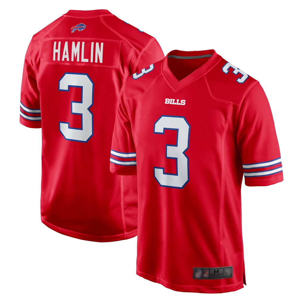 B.Bills #3 Damar Hamlin Player Red Home Game Ndoa Stitched Jerseys