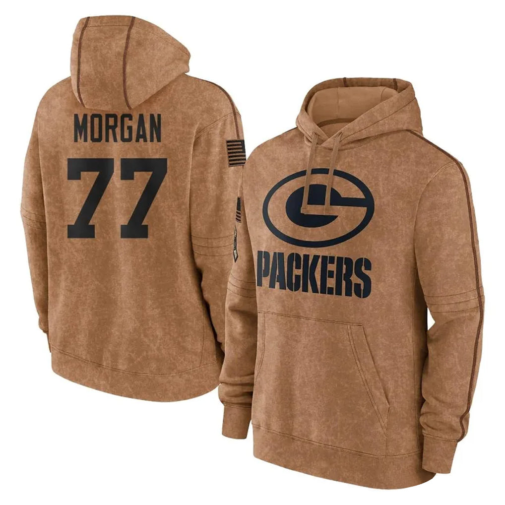 GB.Packers #77 Jordan Morgan Player Brown Salute to Service Hoodies Limited Game Ndoa Stitched Jerseys