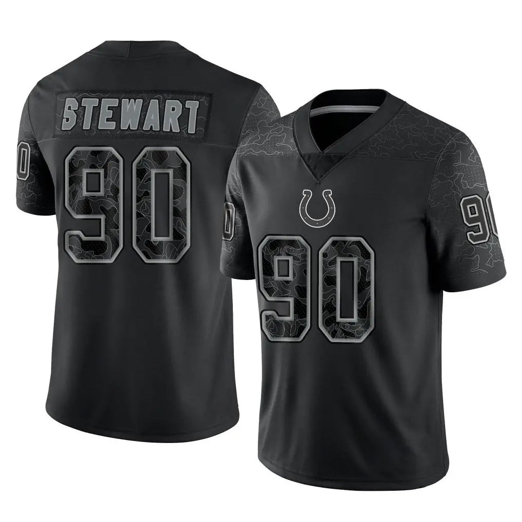 IN.Colts #90 Grover Stewart Player Black Reflective Limited Game Ndoa Stitched Jerseys