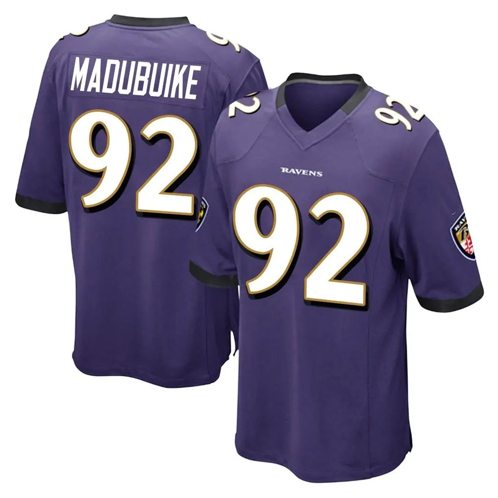 B.Ravens #92 Nnamdi Madubuike Player Purple Color Rush Home Game Ndoa Stitched Jerseys