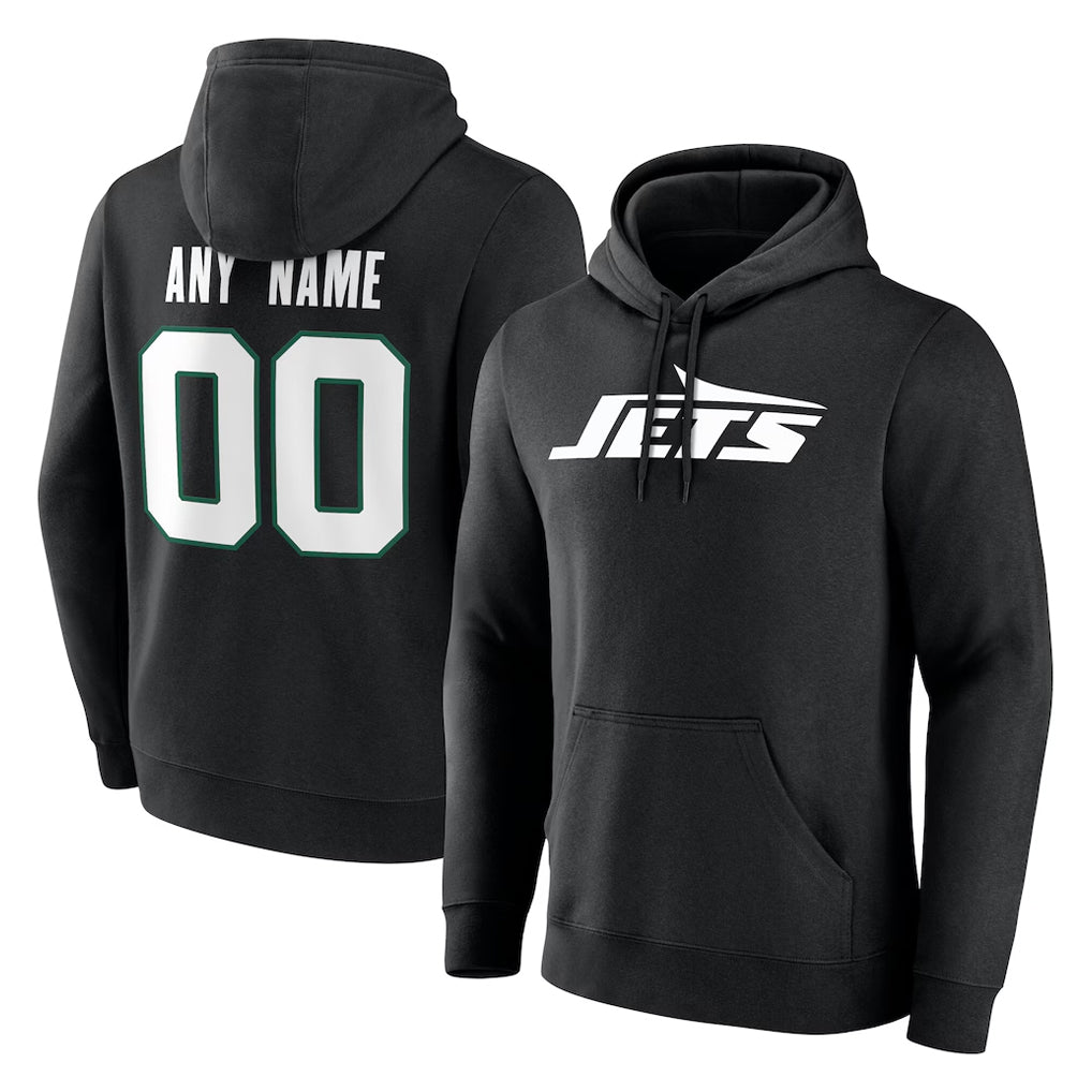 Custom NY.Jets Black LOGO Pullover Hoodies Limited Game Any Name & Numbers Ndoa Stitched Jerseys