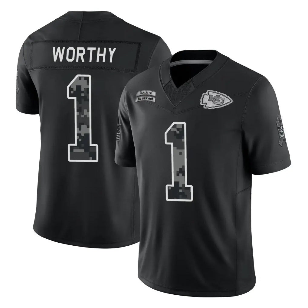 KC.Chiefs #1 Xavier Worthy Player Black Limited 2026 Salute to Service Home Game Stitched Jerseys