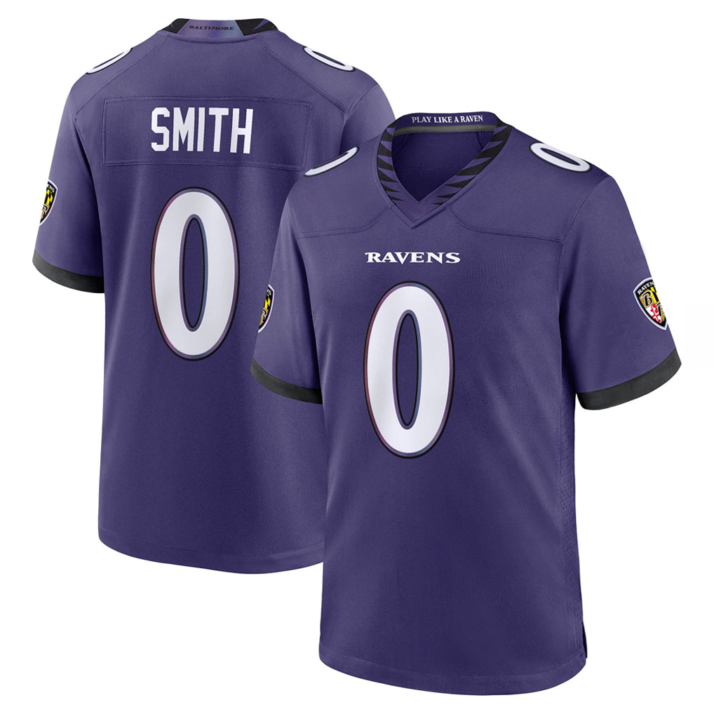 B.Ravens #0 Roquan Smith Player Purple Home Game Ndoa Stitched Jerseys