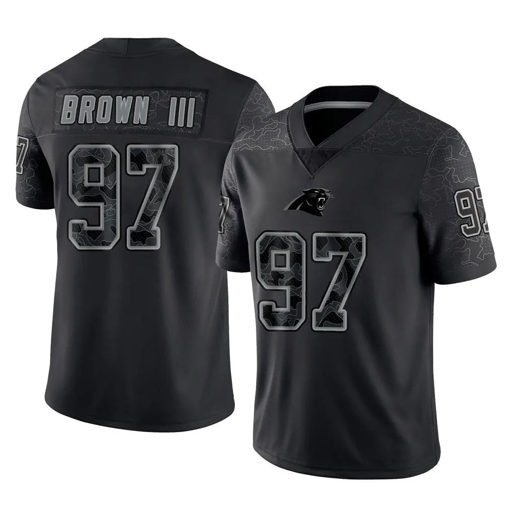 C.Panthers #97 Bobby Brown III Player Black Limited Reflective Game Ndoa Stitched Jerseys