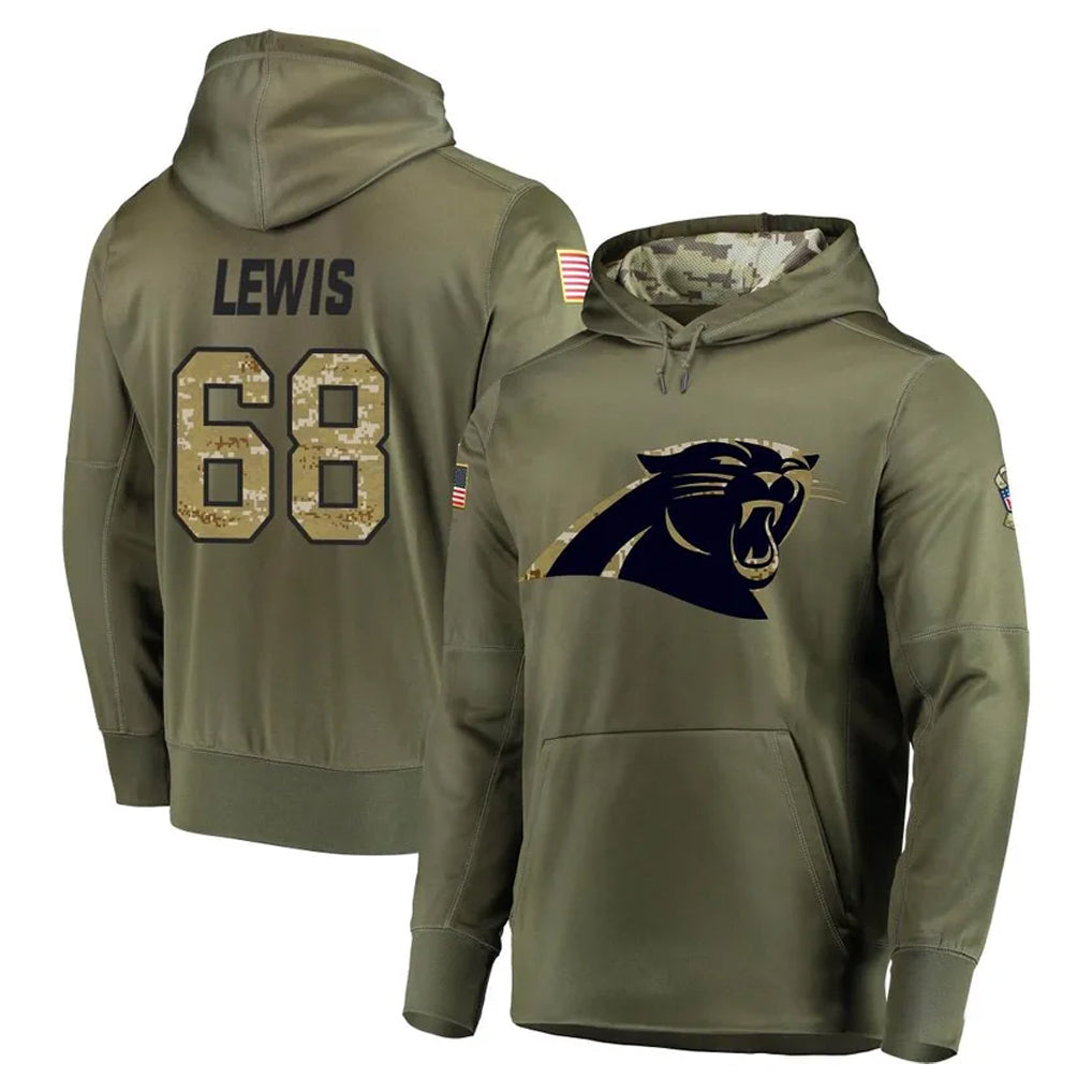 C.Panthers #68 Damien Lewis Player Olive Salute to Service Hoodies Ndoa Stitched Jerseys