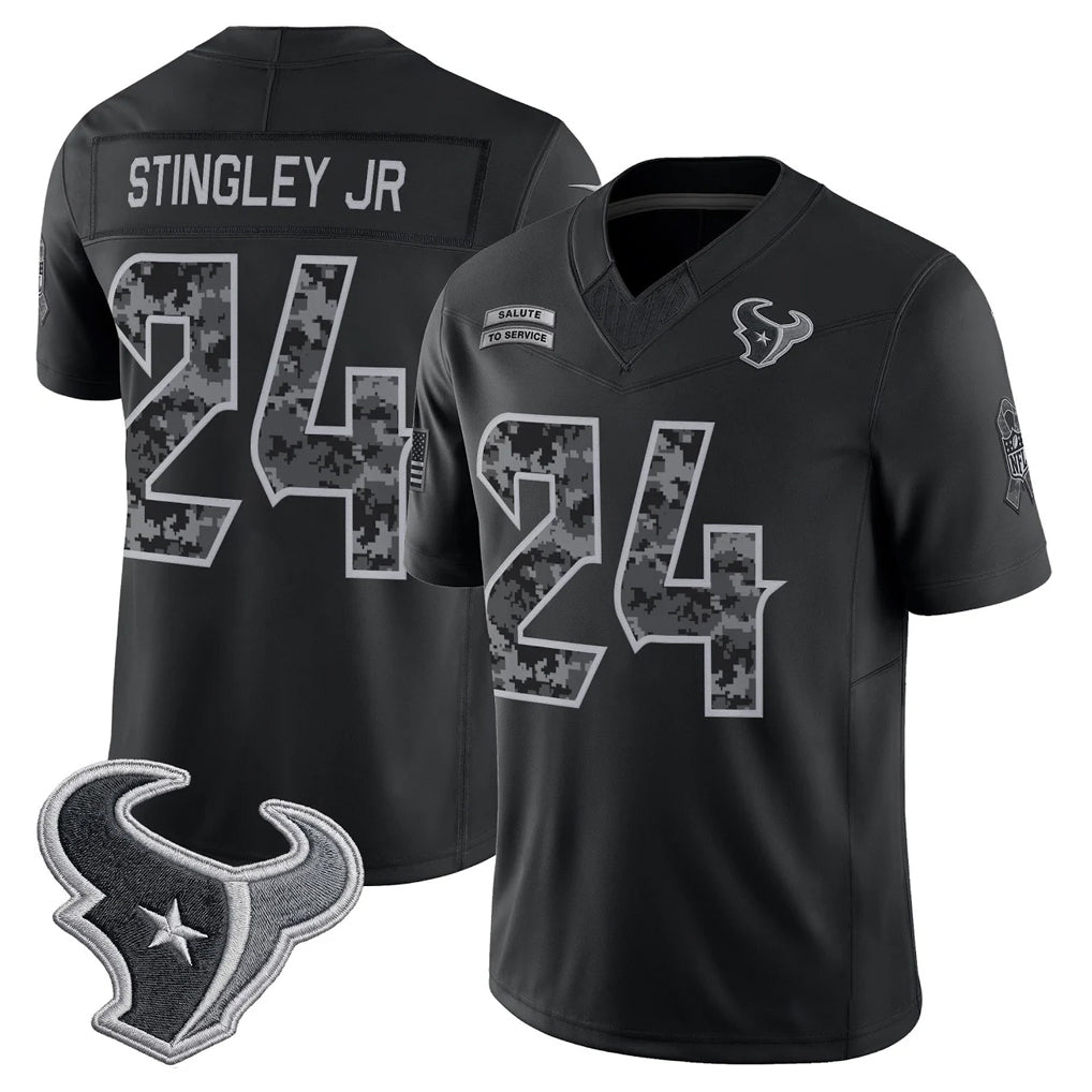 H.Texans #24 Derek Stingley Jr. Player Black Limited 2026 Salute to Service Home Game Ndoa Stitched Jerseys
