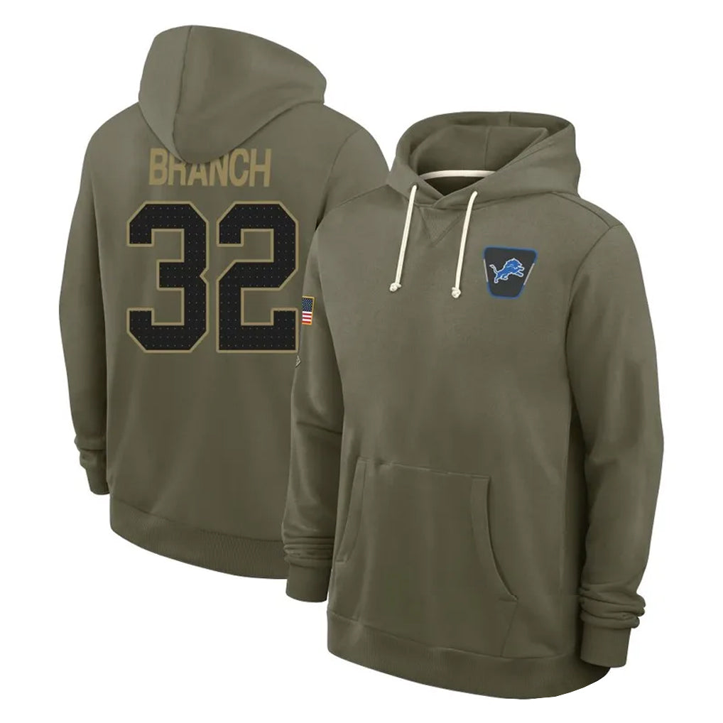D.Lions #32 Brian Branch Player Olive Salute to Service Pullover Hoodies Limited Ndoa Stitched Jerseys