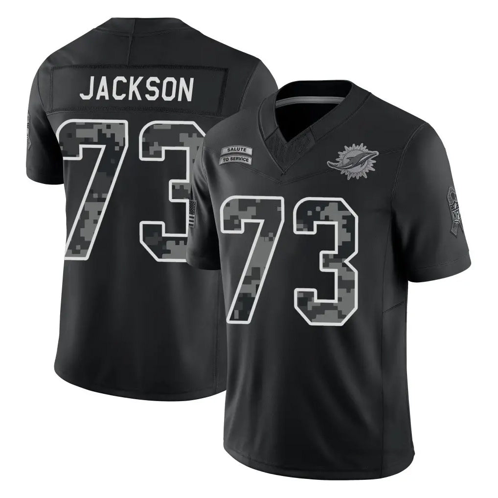 M.Dolphins #73 Austin Jackson Player Black Limited 2026 Salute to Service Home Game Ndoa Stitched Jerseys