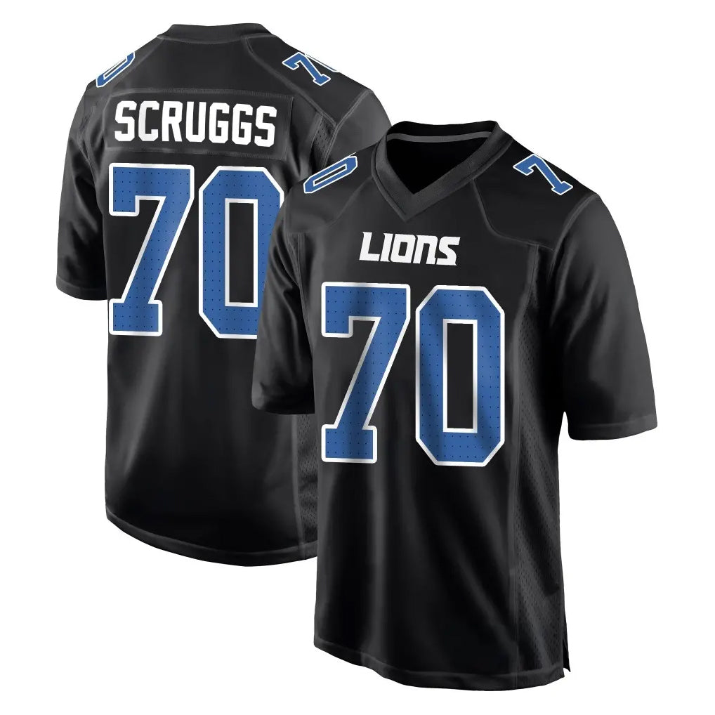 D.Lions #70 Juice Scruggs Player Black Fashion Home Game Ndoa Stitched Jerseys