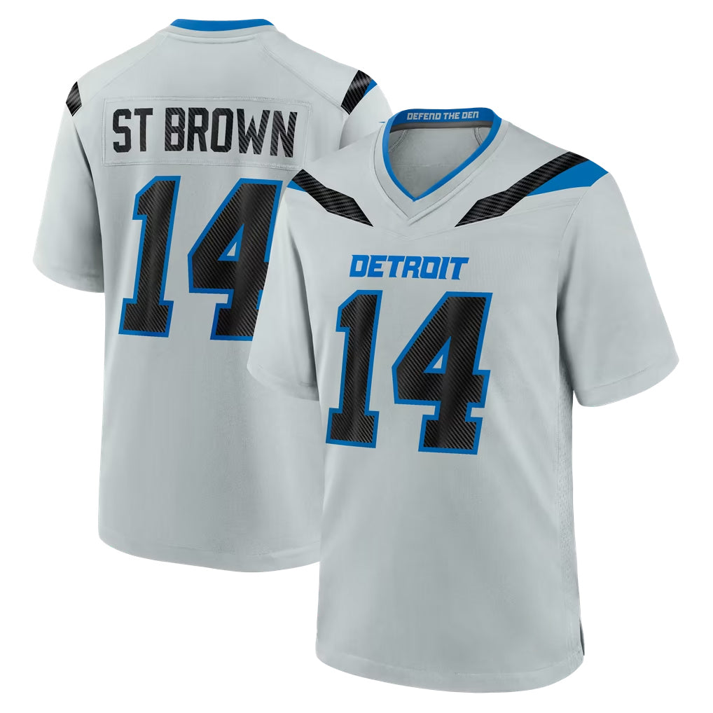 D.Lions #14 Amon-Ra St. Brown Player Silver 2026 Rivalries Collection Home Game Ndoa Stitched Jerseys