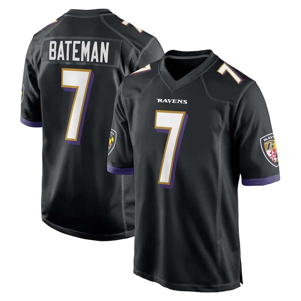 B.Ravens #7 Rashod Bateman Player Black Home Game Ndoa Stitched Jerseys
