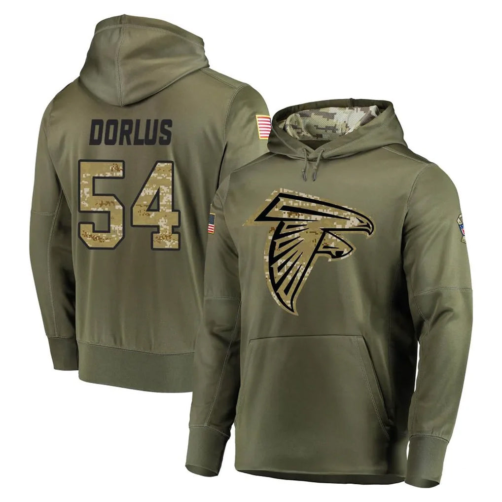 A.Falcons #54 Brandon Dorlus Player Olive Salute to Service Hoodies Ndoa Stitched Jerseys
