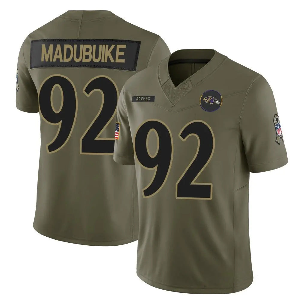 B.Ravens #92 Nnamdi Madubuike Player Olive Salute To Service Limited Home Game Ndoa Stitched Jerseys