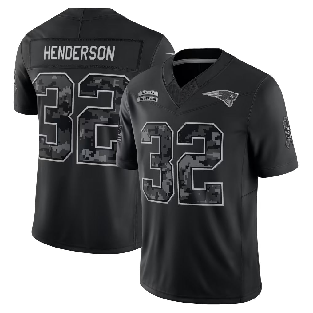 Ndoa NE.Patriots #32 TreVeyon Henderson Player Black Limited 2026 Salute to Service Home Game Stitched Jerseys