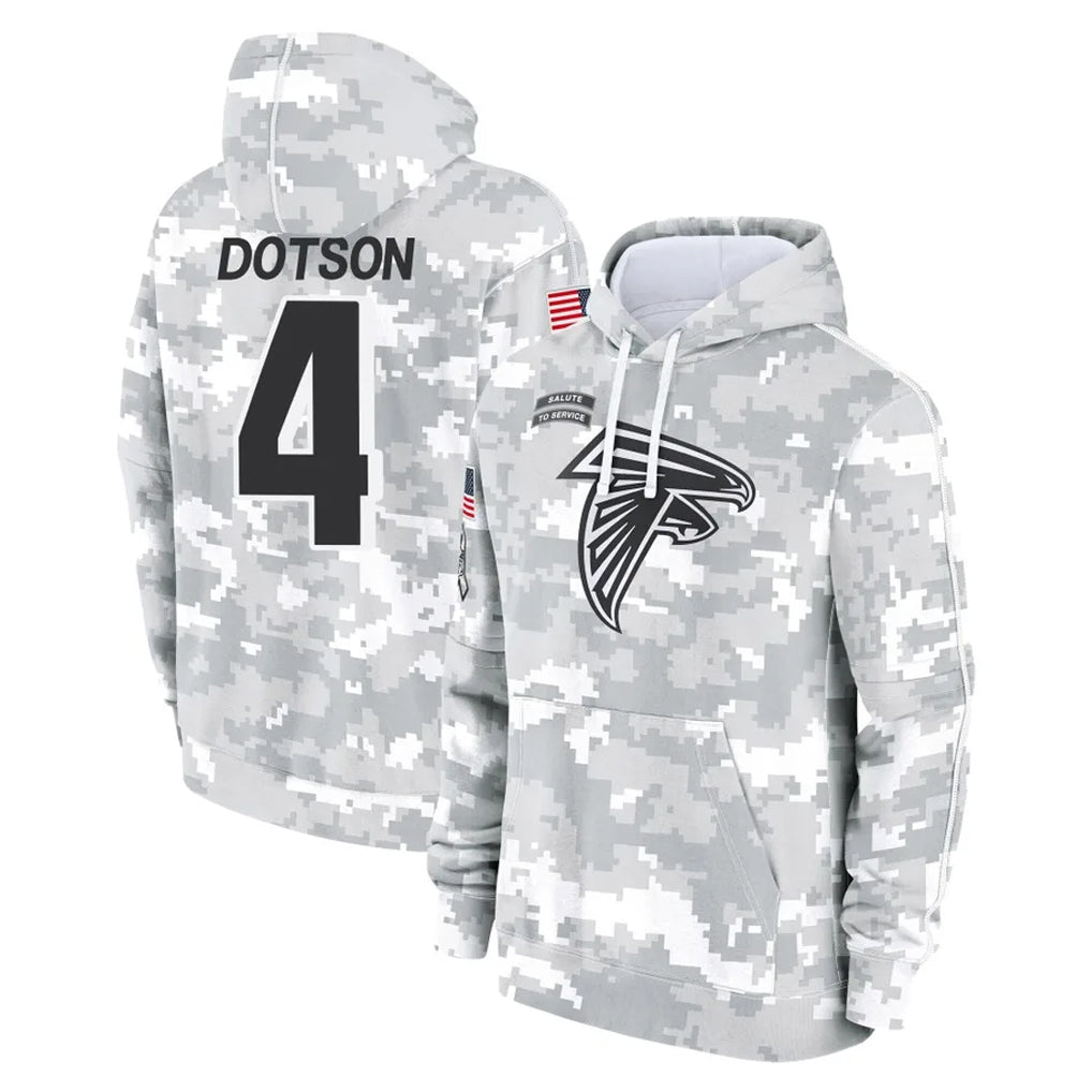A.Falcons #4 Jahan Dotson Player Camo Arctic Salute to Service Hoodies Limited Ndoa Stitched Jerseys