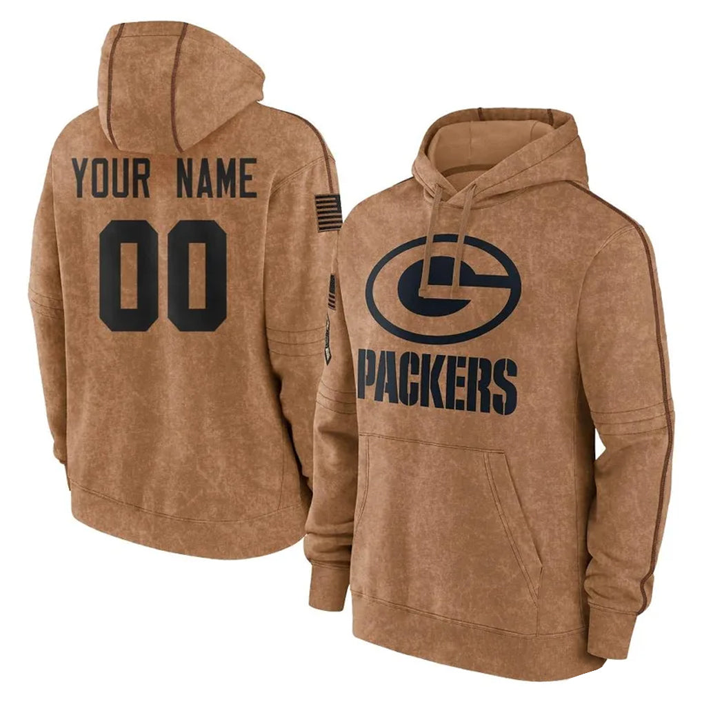 Custom GB.Packers Brown Salute to Service Hoodies Limited Game Any Name & Numbers Ndoa Stitched Jerseys
