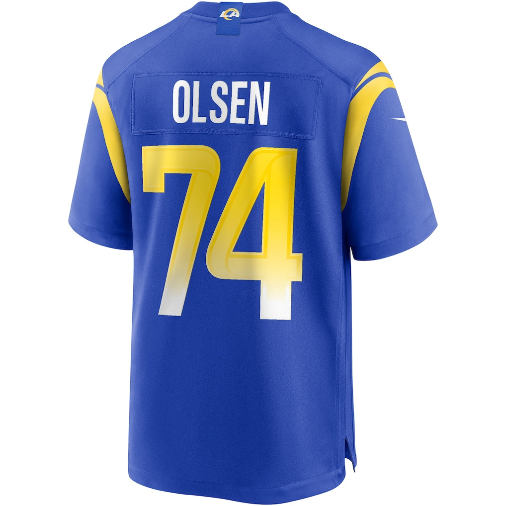 Ndoa LA.Rams #74 Merlin Olsen Royal Game Retired Player Jersey